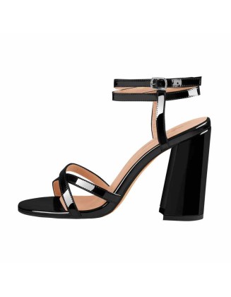 Double Ankle Wrap Open Toe High Heels Slingbacks Chunky Sandals