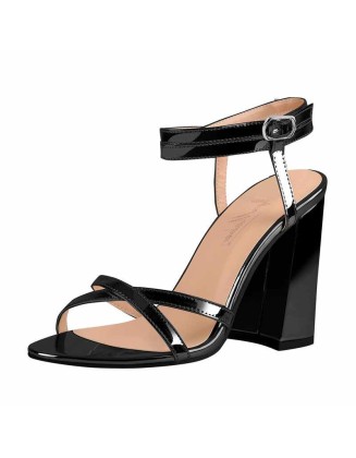 Double Ankle Wrap Open Toe High Heels Slingbacks Chunky Sandals