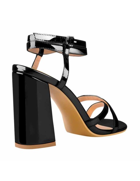 Double Ankle Wrap Open Toe High Heels Slingbacks Chunky Sandals