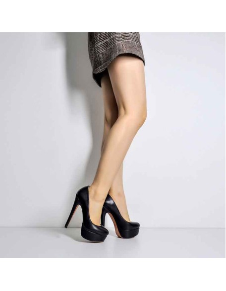 Black Round Toe Stiletto High Heel 3.5CM Platform Slip On Pumps