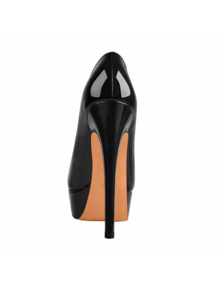 Black Round Toe Stiletto High Heel 3.5CM Platform Slip On Pumps