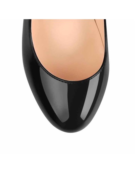 Black Round Toe Stiletto High Heel 3.5CM Platform Slip On Pumps