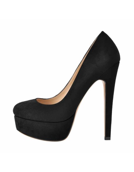 Black Round Toe Stiletto High Heel 3.5CM Platform Slip On Pumps