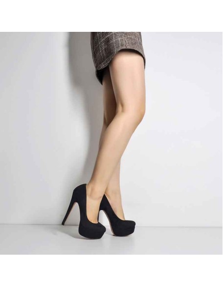 Black Round Toe Stiletto High Heel 3.5CM Platform Slip On Pumps