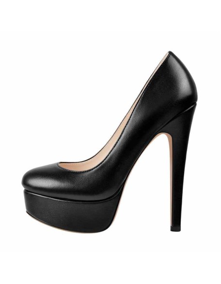 Black Round Toe Stiletto High Heel 3.5CM Platform Slip On Pumps