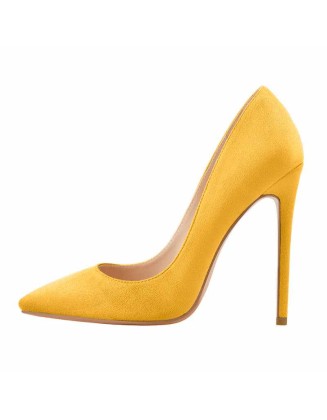 8cm 10cm 12cm Suede Yellow Pointed Toe Slip On High Heel Pumps
