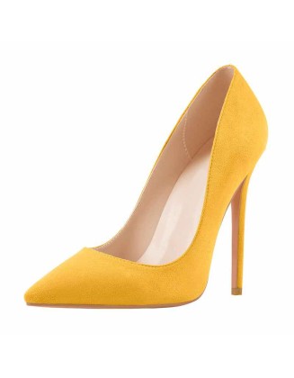 8cm 10cm 12cm Suede Yellow Pointed Toe Slip On High Heel Pumps