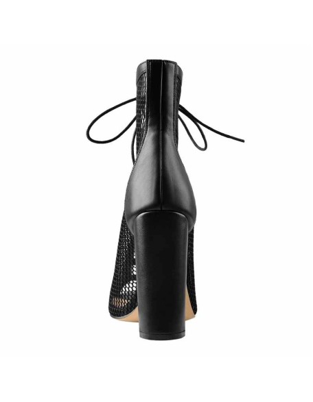 Chunky Heel Peep Toe Lace Up Mesh Ankle Booties Sandals
