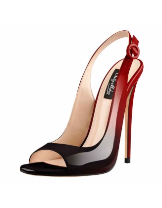 Black Red Gradient Peep Toe Thin High Heels Slingback Sandals