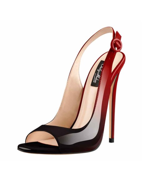 Black Red Gradient Peep Toe Thin High Heels Slingback Sandals
