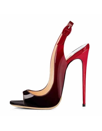 Black Red Gradient Peep Toe Thin High Heels Slingback Sandals