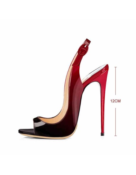 Black Red Gradient Peep Toe Thin High Heels Slingback Sandals