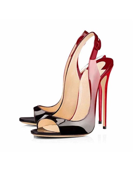 Black Red Gradient Peep Toe Thin High Heels Slingback Sandals