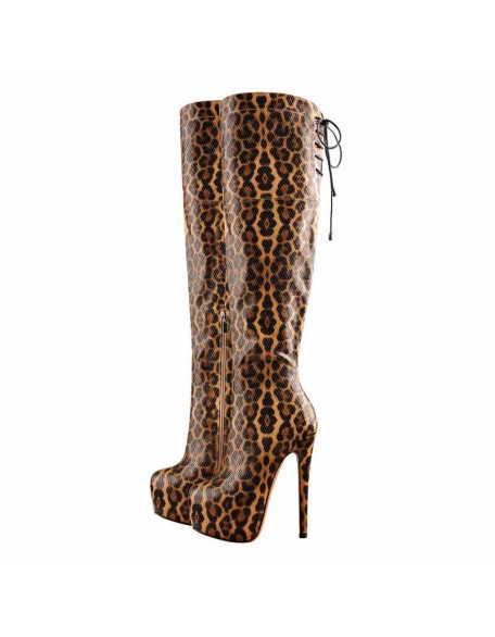 Leopard Snake Scale Round Toe Platform High Heels Over The Knee Boots