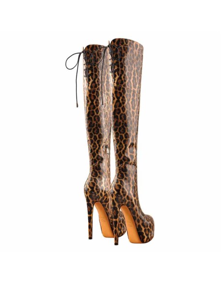 Leopard Snake Scale Round Toe Platform High Heels Over The Knee Boots