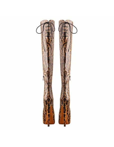 Leopard Snake Scale Round Toe Platform High Heels Over The Knee Boots