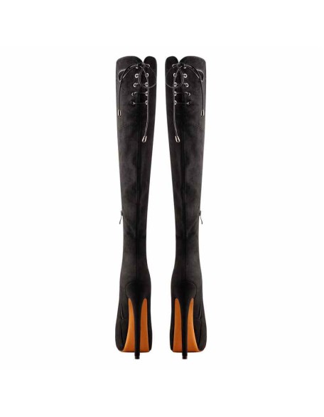 Black Suede Leather Round Toe Platform High Heels Over The Knee Boots