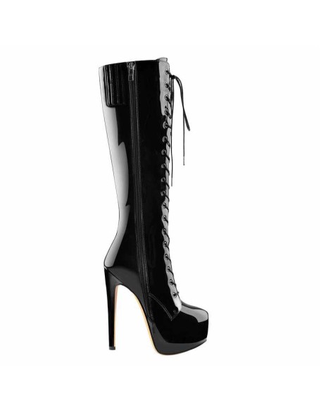 Black Platform Lace-Up High Over The Knee High Heel Boot