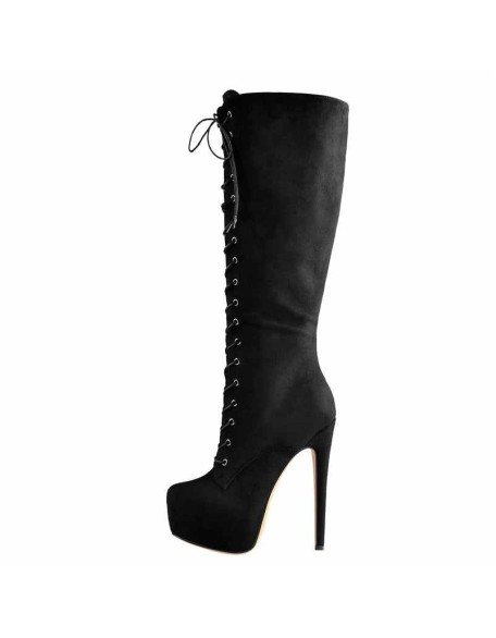 Black Platform Lace-Up High Over The Knee High Heel Boot