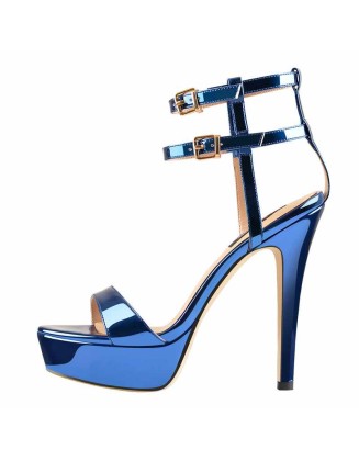 Ankle Double Buckle Strap Platform Stiletto High Heels Sandals