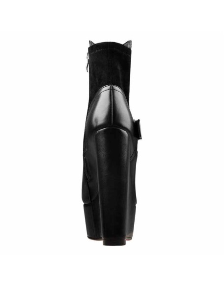 Platform Zipper Metal Buckle Strap Round Toe Wedge Heel Ankle Boots