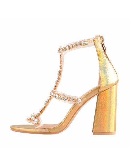 Open Toe Gem Rhinestone Transparent Strip Cutout Chunky Square Heel Sandals