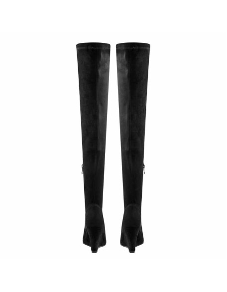 Black Suede Pointy Toe Wedge Heel Knee High Boots