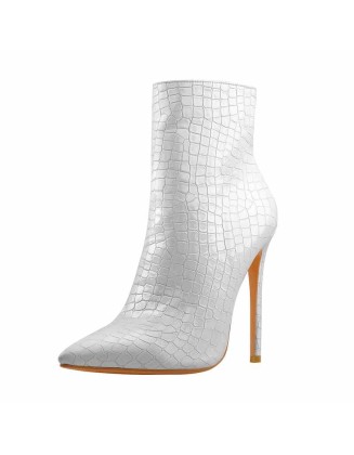 Silver Stone Pattern Pointed Toe High Heels Ankle Booties