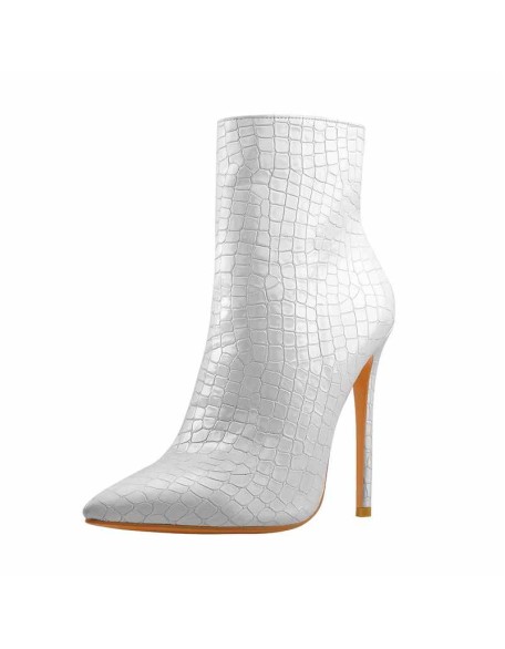 Silver Stone Pattern Pointed Toe High Heels Ankle Booties
