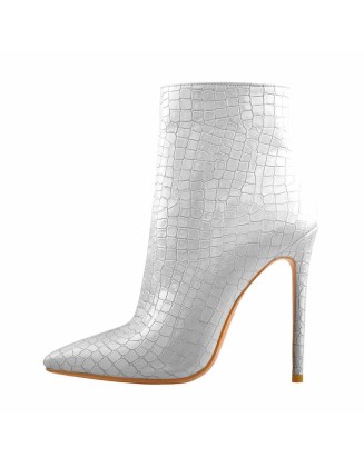 Silver Stone Pattern Pointed Toe High Heels Ankle Booties