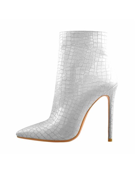 Silver Stone Pattern Pointed Toe High Heels Ankle Booties