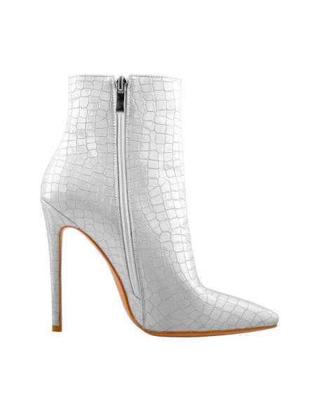 Silver Stone Pattern Pointed Toe High Heels Ankle Booties
