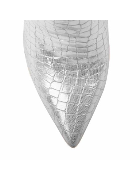 Silver Stone Pattern Pointed Toe High Heels Ankle Booties