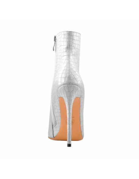 Silver Stone Pattern Pointed Toe High Heels Ankle Booties