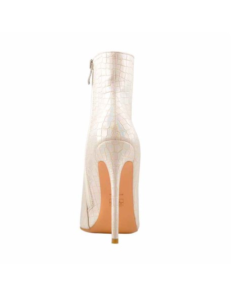 White Stone Pattern Pointed Toe High Heels Ankle Booties