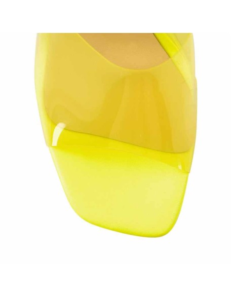 Square Open Toe Yellow Transparent Tapered Heels Sandals Mules