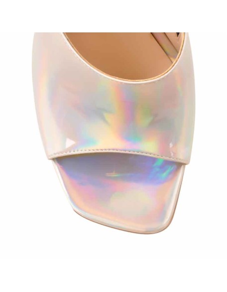 Holographic Transparent Tapered Heel Sandals Mules