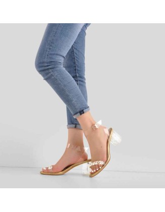 Ankle Clear Strap Rhinestone Transparent Perspex Chunky Heels Sandals