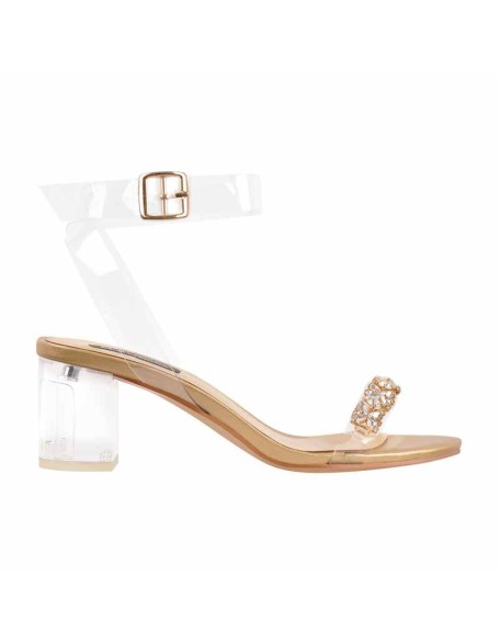 Ankle Clear Strap Rhinestone Transparent Perspex Chunky Heels Sandals