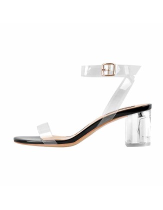 Ankle Clear Strap Transparent Perspex Chunky Heels Sandals