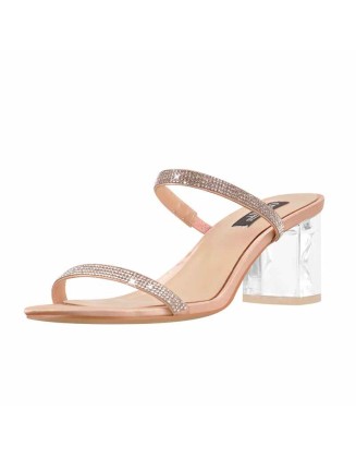Rhinestone Strap Lucite Clear Block Chunky Perspex High Heels Sandals