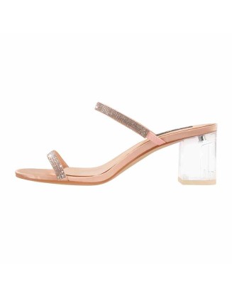 Rhinestone Strap Lucite Clear Block Chunky Perspex High Heels Sandals