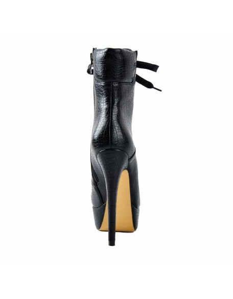 Platform Lace Up Crocodile Pattern Zip Stiletto High Heels Ankle Boots