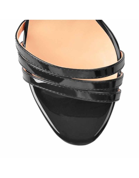 Patent Leather Round Toe Black Red Double Platform High Heel Ankle Buckle Strap Sandals