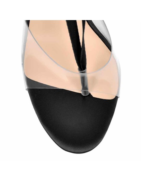 Open Toe Clip-On Strappy Sandals Black Cross Lace-up Stiletto Sandals