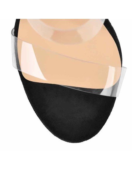 Suede Platform Transparent Strap Ankle Buckle Strap Wedge High Heels Sandals