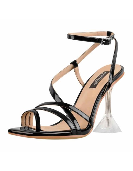 Open Toe Clip-On Cross Strap Ankle Buckle Strap Transparent Tapered Heel Sandals