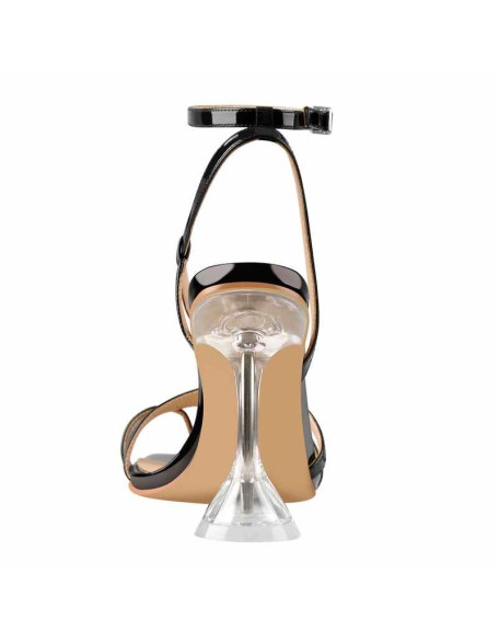 Open Toe Clip-On Cross Strap Ankle Buckle Strap Transparent Tapered Heel Sandals