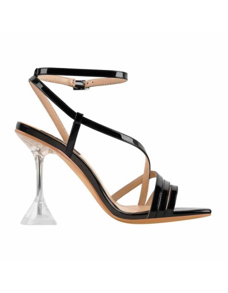Open Toe Clip-On Cross Strap Ankle Buckle Strap Transparent Tapered Heel Sandals