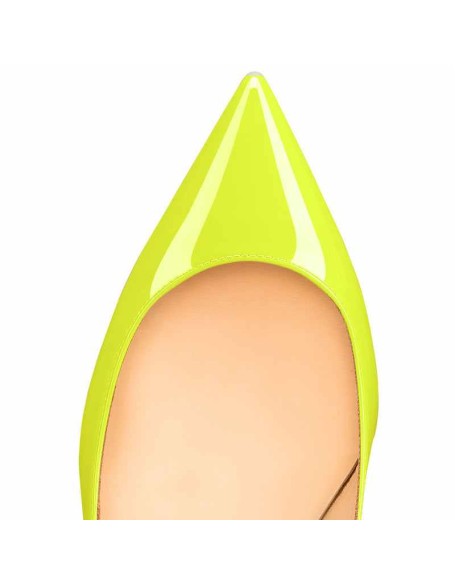Yellow Patent Leather Pointed Toe Slip On Pumps
